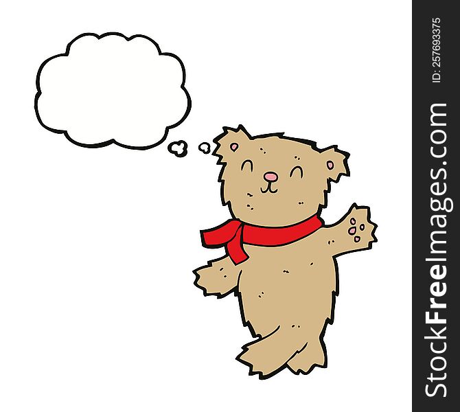 Cartoon Waving Teddy Bear With Thought Bubble