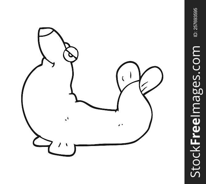 freehand drawn black and white cartoon proud seal
