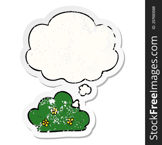 cartoon hedge with thought bubble as a distressed worn sticker
