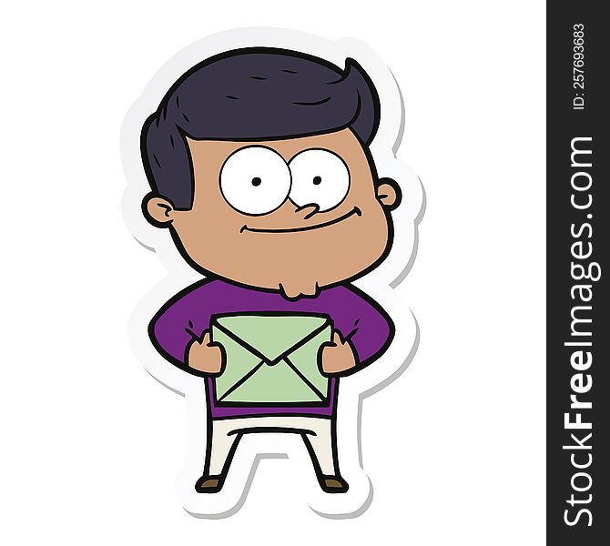 Sticker Of A Cartoon Happy Man Holding Letter