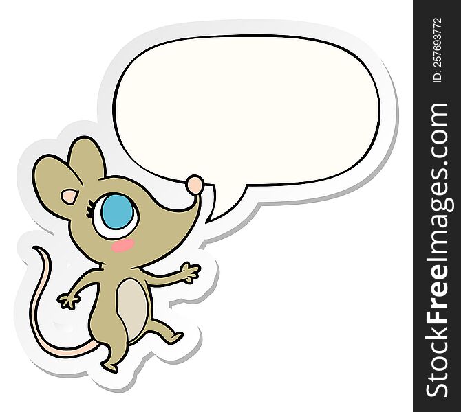 Cute Cartoon Mouse And Speech Bubble Sticker