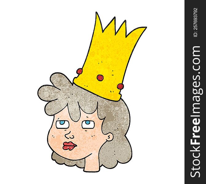 freehand textured cartoon queen with crown