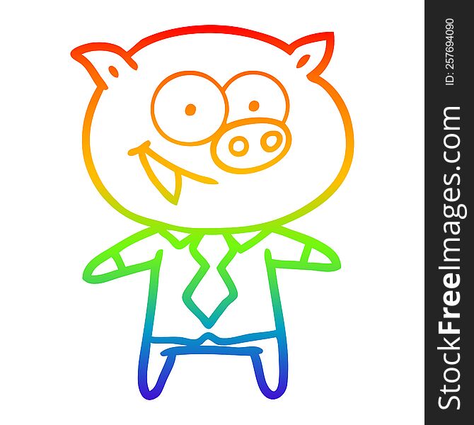rainbow gradient line drawing of a cheerful pig in office clothes