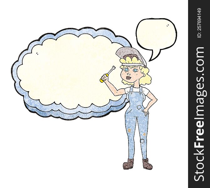 freehand drawn texture speech bubble cartoon female mechanic