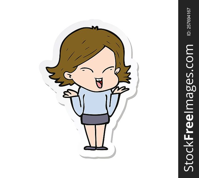 Sticker Of A Happy Cartoon Girl