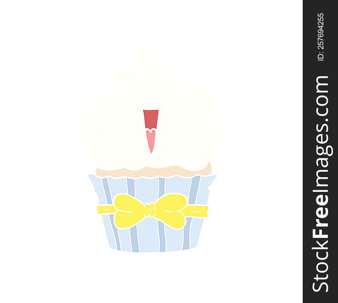 Happy Flat Color Style Cartoon Cupcake