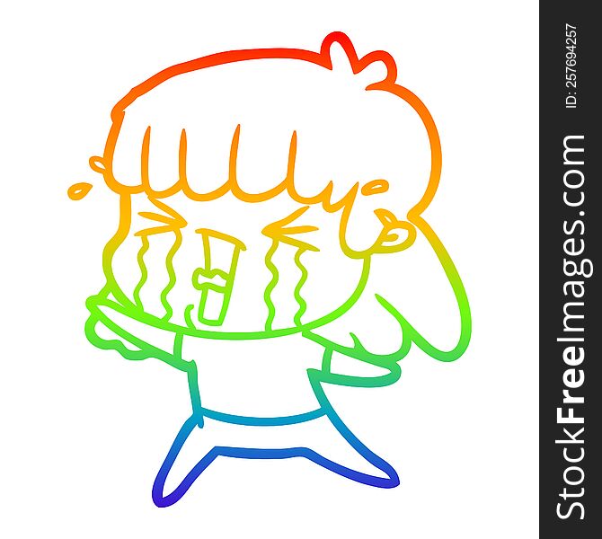 Rainbow Gradient Line Drawing Cartoon Woman In Tears