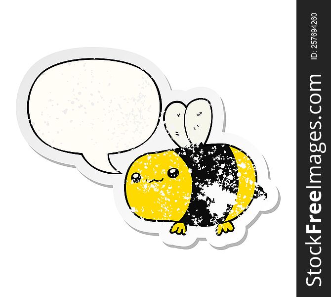 Cartoon Bee And Speech Bubble Distressed Sticker