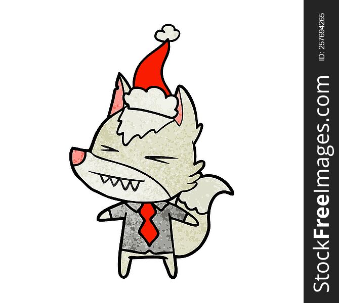 Angry Wolf Boss Textured Cartoon Of A Wearing Santa Hat