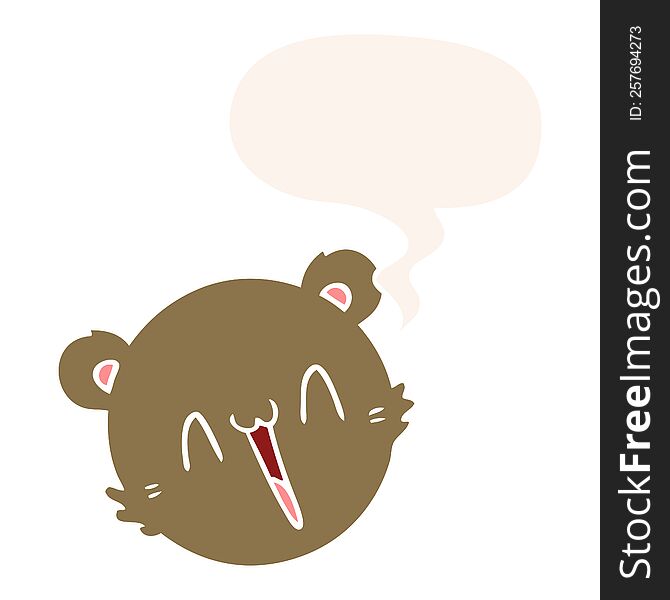Cute Cartoon Teddy Bear Face And Speech Bubble In Retro Style
