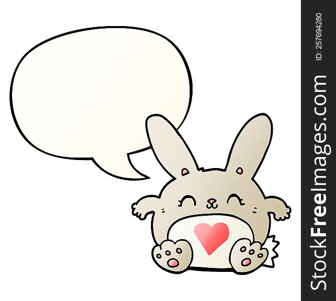 cute cartoon rabbit with love heart with speech bubble in smooth gradient style. cute cartoon rabbit with love heart with speech bubble in smooth gradient style