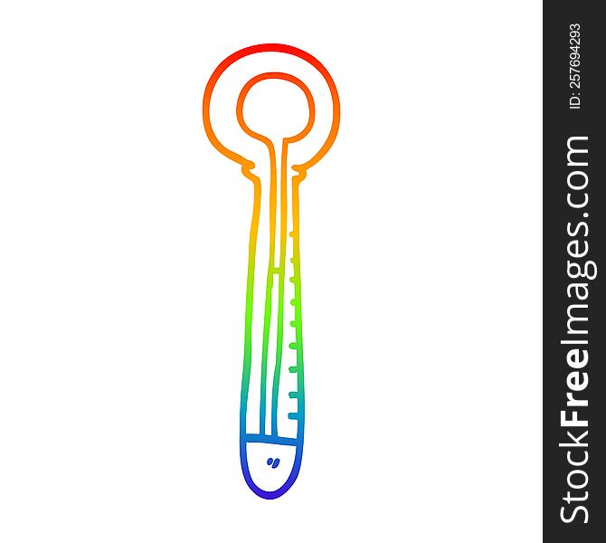 rainbow gradient line drawing of a cartoon medical thermometer