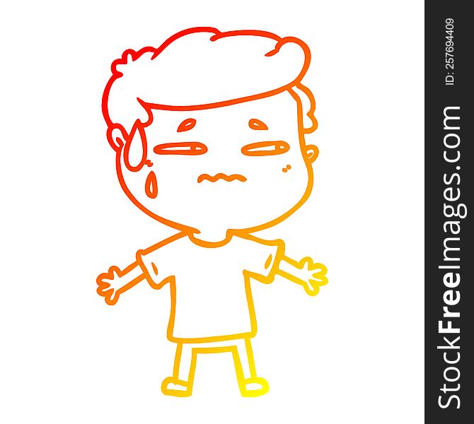 warm gradient line drawing of a cartoon anxious man