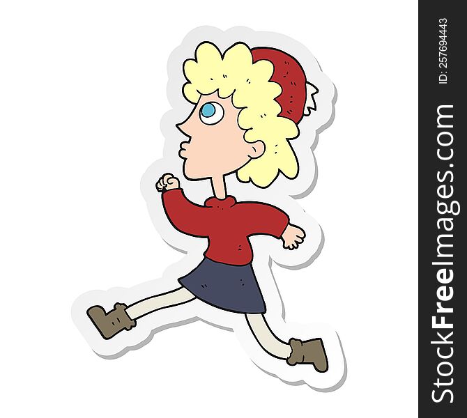 Sticker Of A Cartoon Running Woman