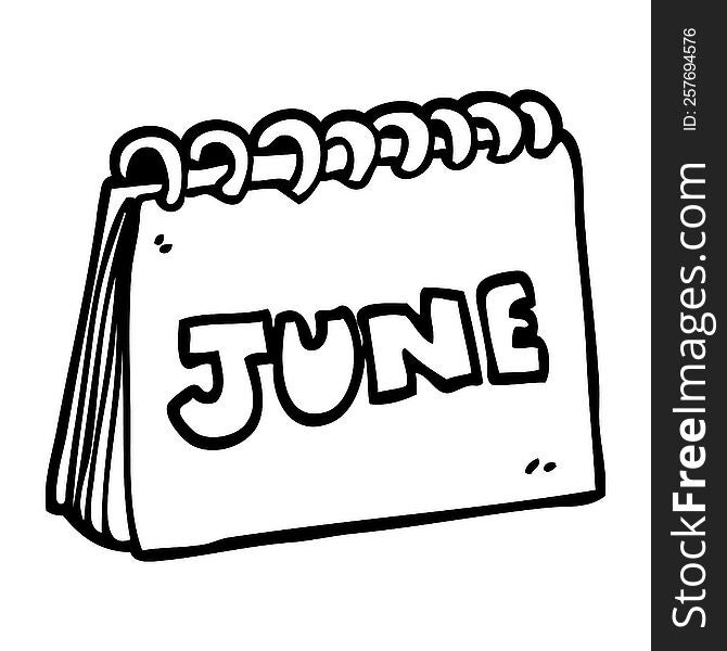 line drawing cartoon calendar showing month of june