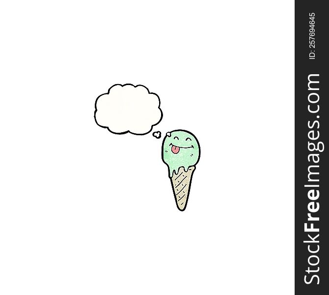 cartoon ice cream cone with thougth bubble