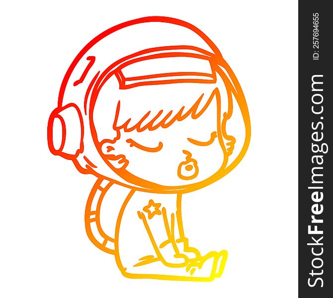 warm gradient line drawing cartoon pretty astronaut girl sitting waiting