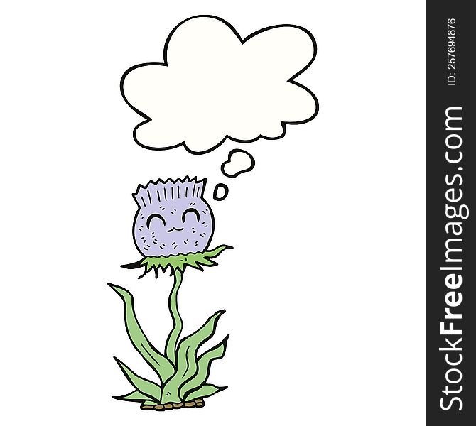 cartoon thistle with thought bubble. cartoon thistle with thought bubble