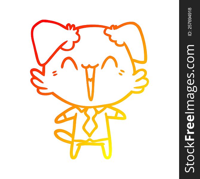 Warm Gradient Line Drawing Happy Office Dog Cartoon