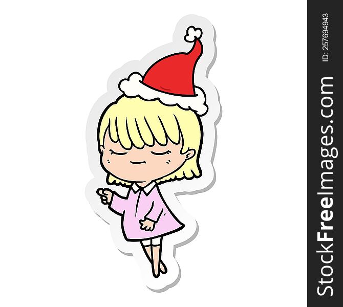 hand drawn sticker cartoon of a woman wearing santa hat