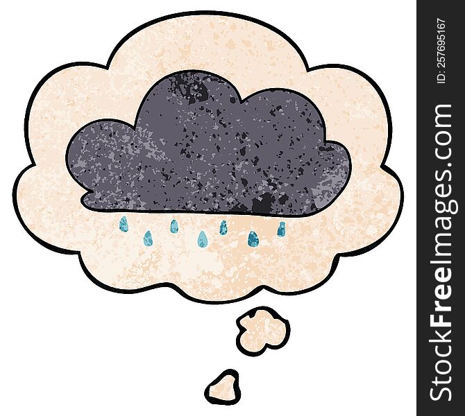 Cartoon Rain Cloud And Thought Bubble In Grunge Texture Pattern Style