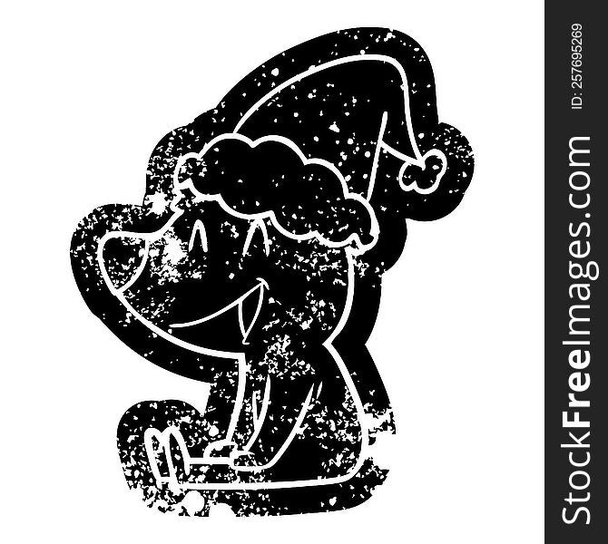Sitting Bear Cartoon Distressed Icon Of A Wearing Santa Hat