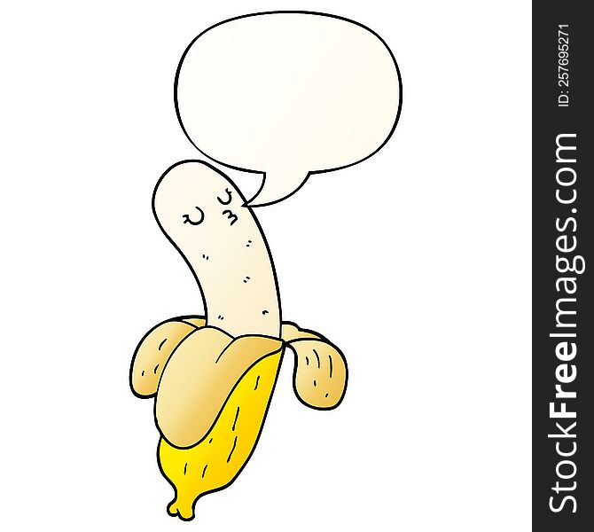 Cartoon Banana And Speech Bubble In Smooth Gradient Style