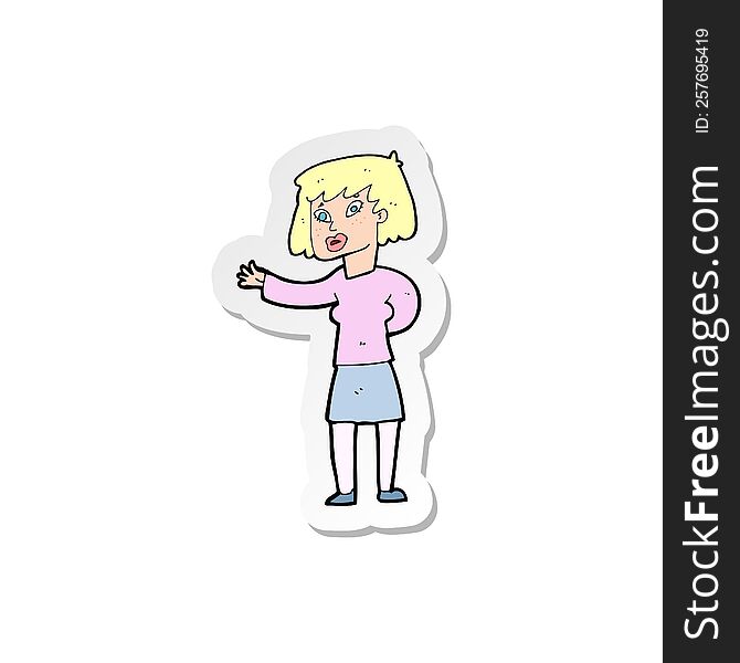 Sticker Of A Cartoon Woman Explaining