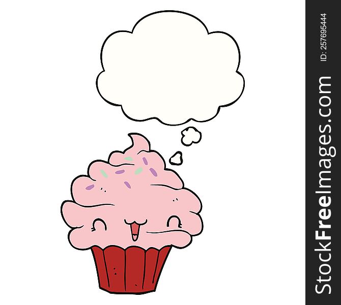 Cute Cartoon Frosted Cupcake And Thought Bubble