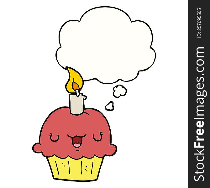 cartoon cupcake with thought bubble. cartoon cupcake with thought bubble