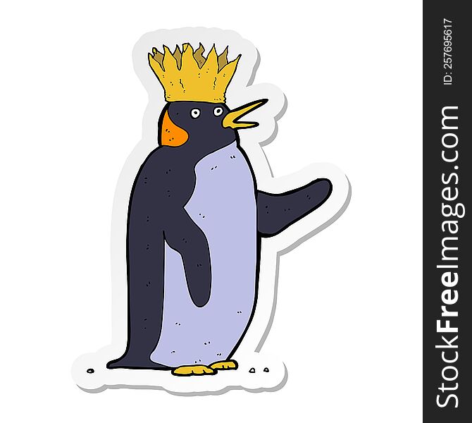 Sticker Of A Cartoon Emperor Penguin Waving