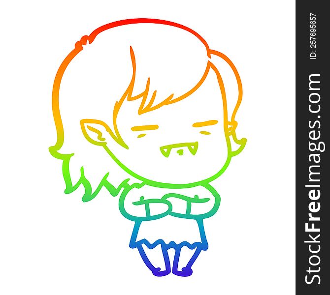 rainbow gradient line drawing of a cartoon undead vampire girl