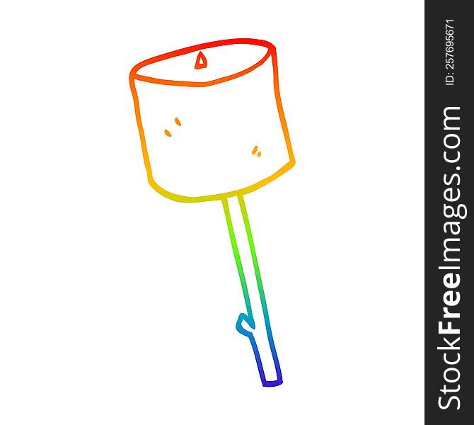 rainbow gradient line drawing of a cartoon marshmallow on stick