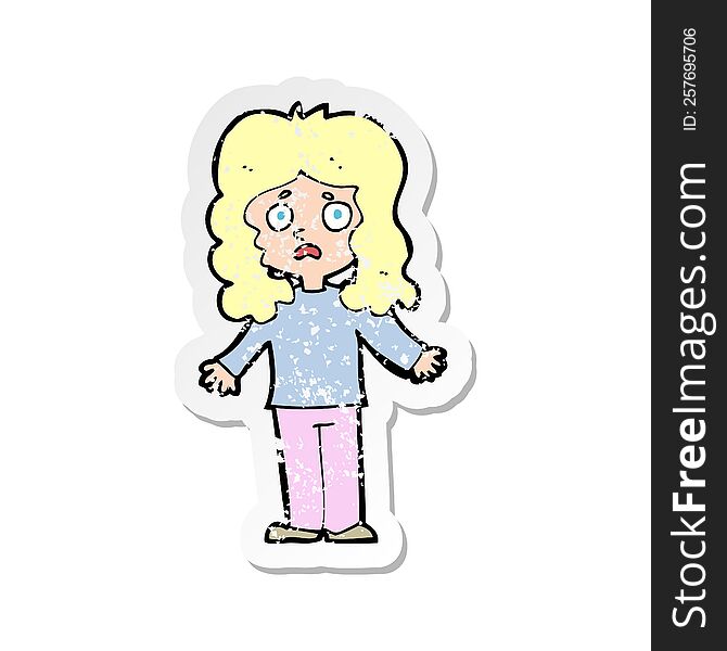 Retro Distressed Sticker Of A Cartoon Worried Woman