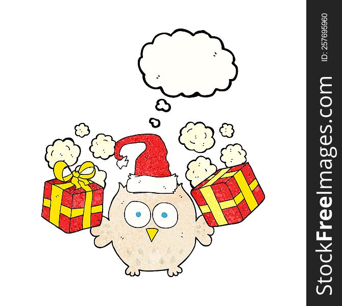 freehand drawn thought bubble textured cartoon christmas owl