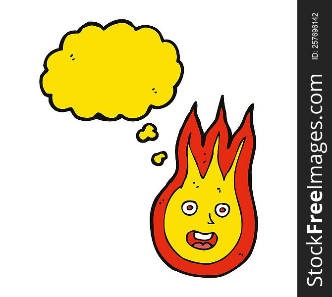 cartoon friendly fireball with thought bubble