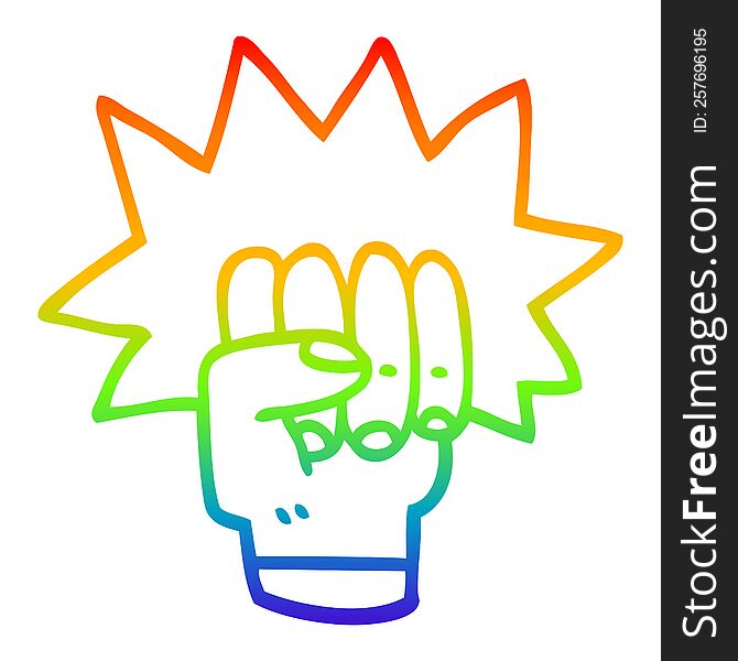 rainbow gradient line drawing of a cartoon punching fist