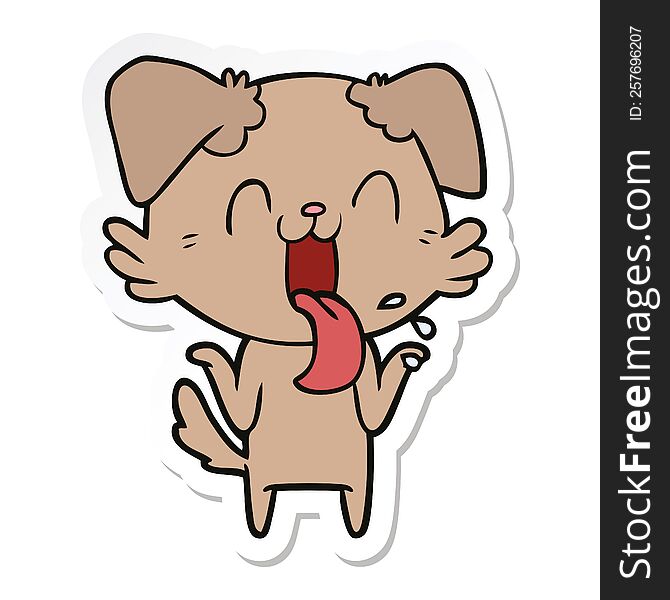 Sticker Of A Cartoon Panting Dog Shrugging Shoulders