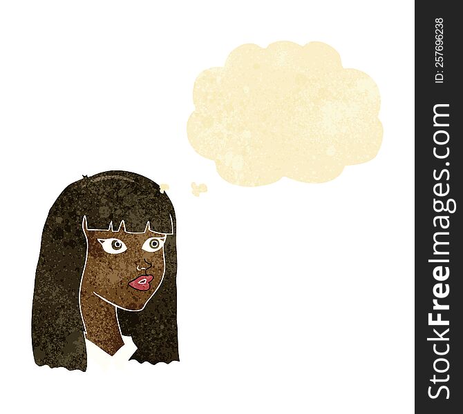 cartoon pretty girl with long hair with thought bubble