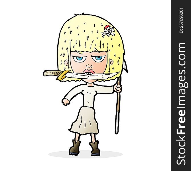 Cartoon Woman With Knife And Harpoon