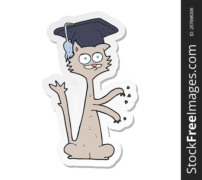 sticker of a cartoon cat with graduation cap