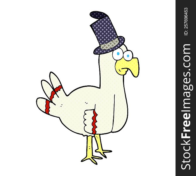 freehand drawn cartoon bird wearing top hat