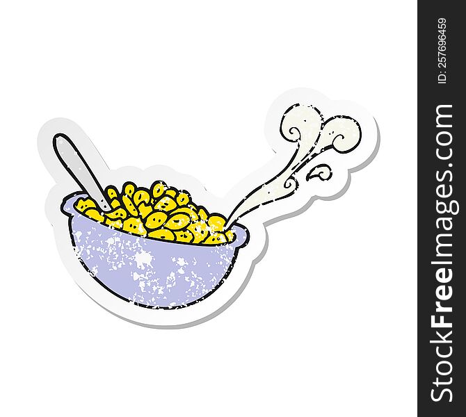 retro distressed sticker of a cartoon bowl of cereal