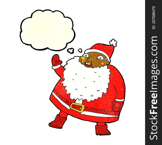 Funny Waving Santa Claus Cartoon With Thought Bubble