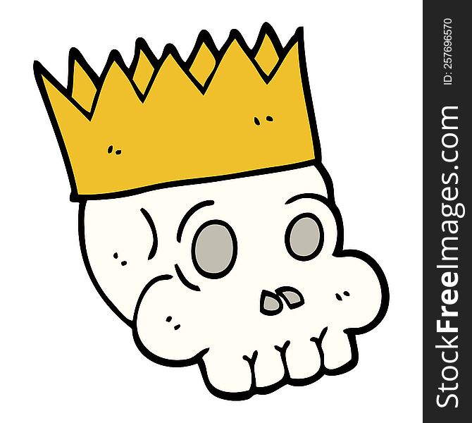 hand drawn doodle style cartoon skull wearing crown