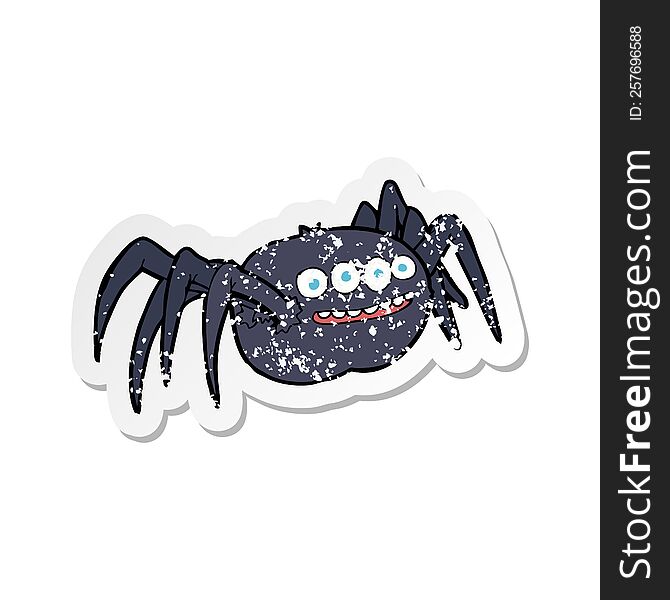 Retro Distressed Sticker Of A Cartoon Spooky Spider