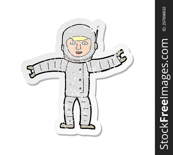 Retro Distressed Sticker Of A Cartoon Space Man