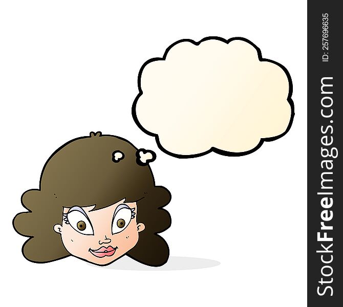Cartoon Happy Female Face With Thought Bubble