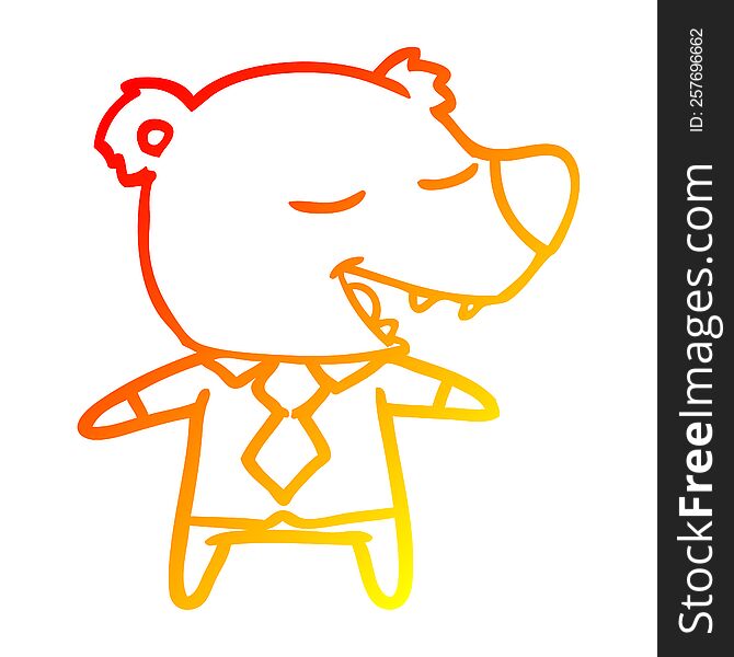 Warm Gradient Line Drawing Cartoon Bear Wearing Shirt And Tie