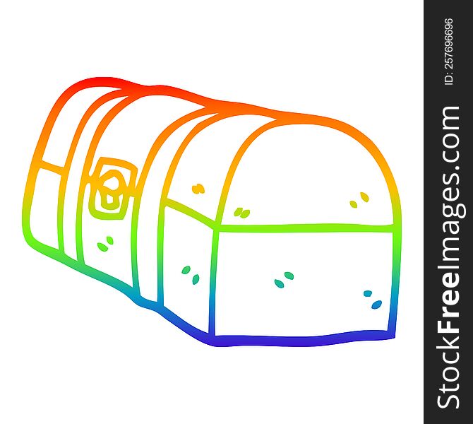 rainbow gradient line drawing of a cartoon treasure chest